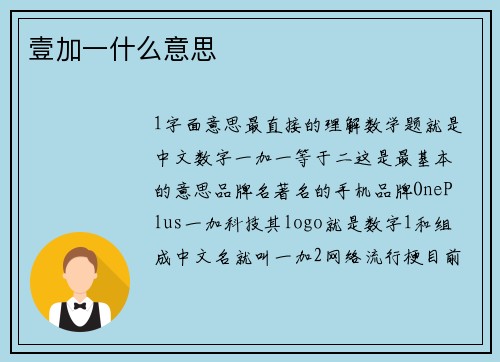 壹加一什么意思